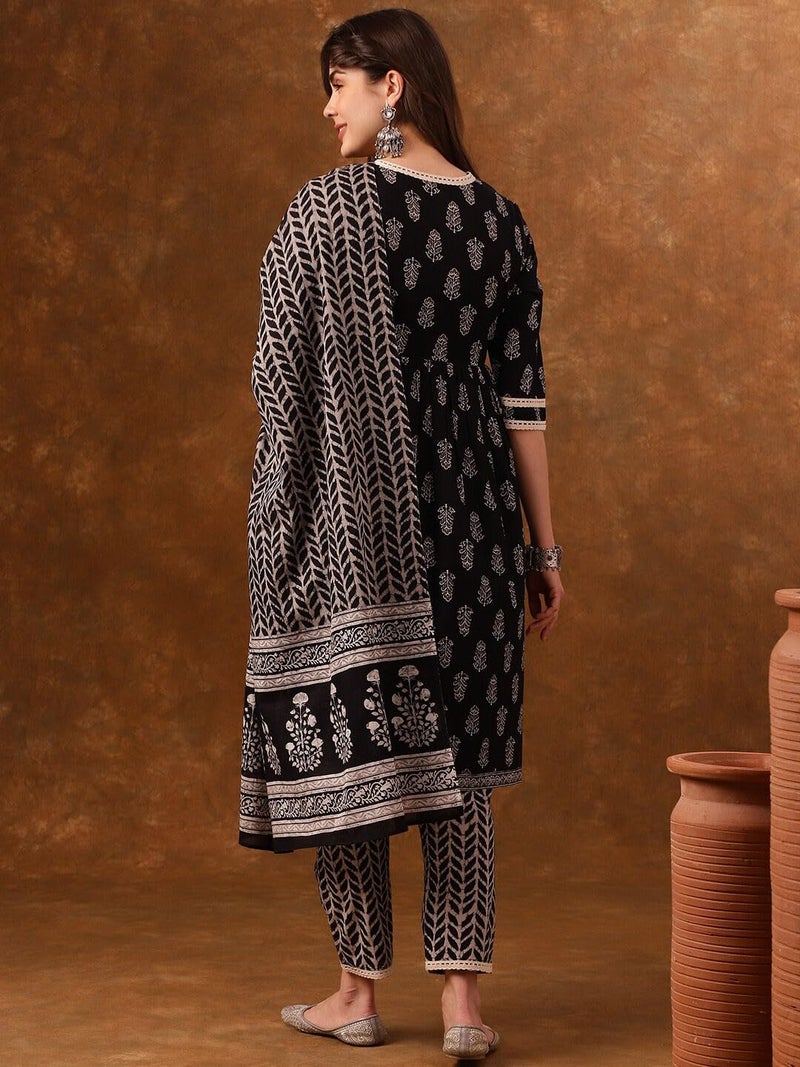 Aviraah Women's Black Rayon Kurta Set with Dupatta - Image 3